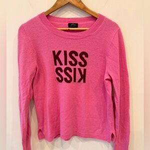 J.Crew 100% Cashmere Pink “KISS” Graphic Sweater Size Large